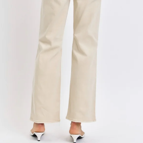 High Rise Mom Jeans Distressed Torn Knee Wide Leg Cream Denim Pants Judy Blue - Picture 10 of 14